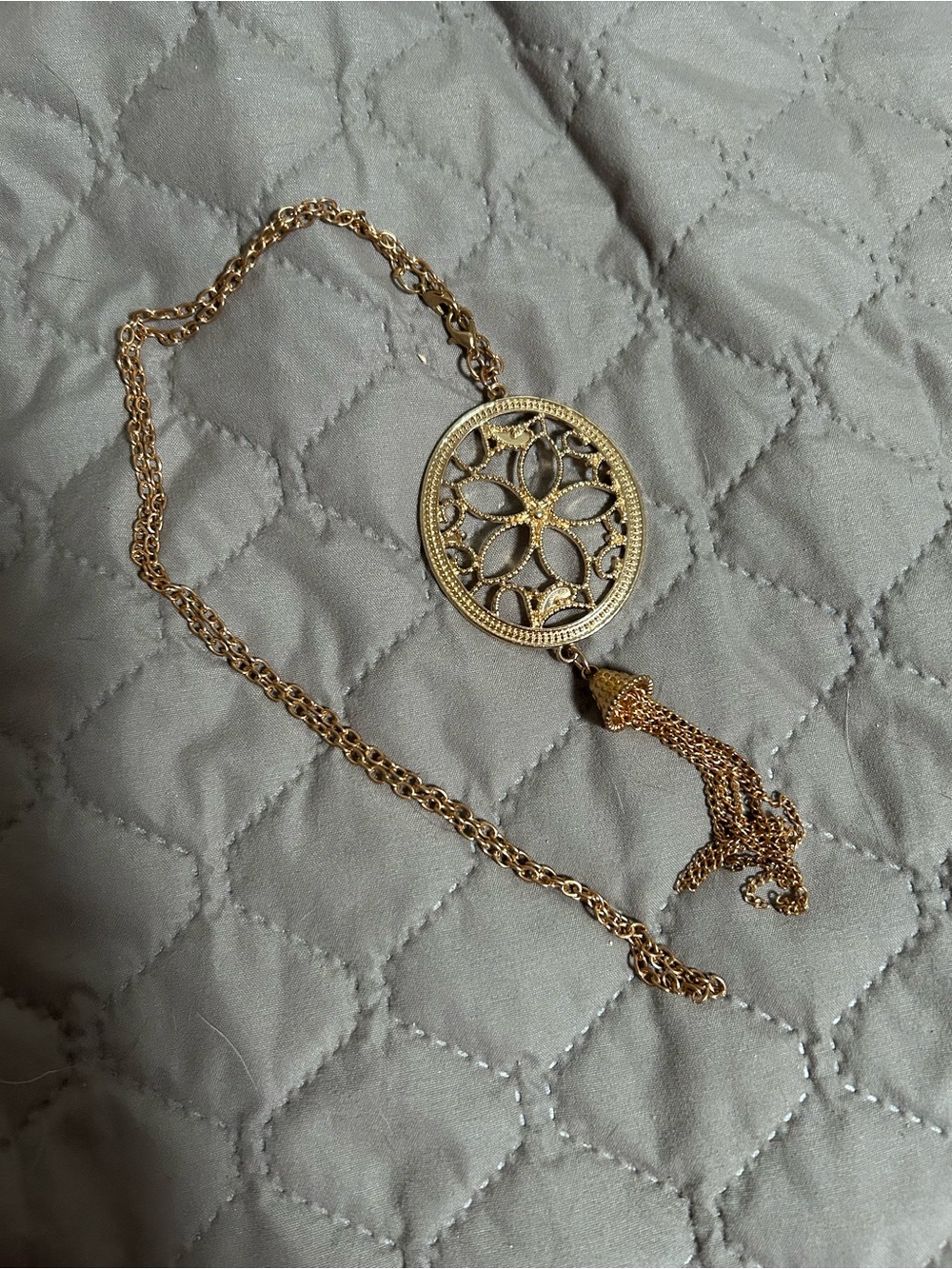 Gold Floral Pendant Tassel Necklace - Women Jewelry